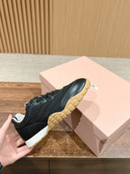 RUNNING SNEAKERS IN BLACK LAMBSKIN AND FABRIC ANTI-SLIP RUBBER SOLE