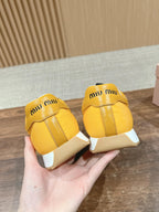RUNNING SNEAKERS IN YELLOW LAMBSKIN AND FABRIC ANTI-SLIP RUBBER SOLE