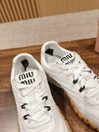 RUNNING SNEAKERS IN WHITE LAMBSKIN AND FABRIC ANTI-SLIP RUBBER SOLE
