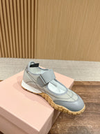 BALLET SHOES IN GRAY LAMBSKIN AND FABRIC ANTI-SLIP RUBBER SOLE