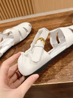 FISHERMAN BUCKLE SANDALS IN WHITE LAMBSKIN