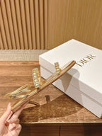 DIOR TWO-STRAP RHINESTONE SANDALS IN GOLD LAMBSKIN