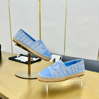 CC ESPADRILLES PLATFORM 25S IN SKY BLUE TWEED MIX CALFSKIN