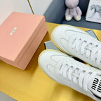 THICK-SOLED RETRO SNEAKERS IN WHITE SMOOTH LAMBSKIN