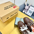 MIUxNB 530 SNEAKER MULES IN BROWN CALFSKIN SHEARLING