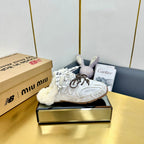 MIUxNB 530 SNEAKER MULES IN DISTRESSED WHITE CALFSKIN SHEARLING