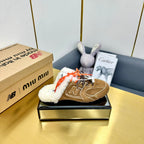 MIUxNEW 530 SNEAKER MULES IN BROWN BLEACHED SUEDE SHEARLING