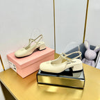 T-STRAPS SLINGBACK PUMPS IN CREAM SMOOTH LAMBSKIN