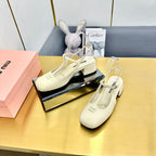 T-STRAPS SLINGBACK PUMPS IN CREAM SMOOTH LAMBSKIN