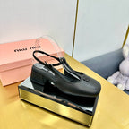 T-STRAPS SLINGBACK PUMPS IN BLACK SMOOTH LAMBSKIN