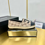 CC ESPADRILLES PLATFORM 25S IN LIGHT BEIGE TWEED MIX BLACK CALFSKIN WITH PLAID PATTERN