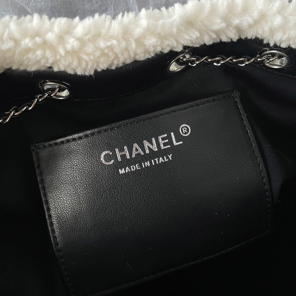 CC 25C Hobo Bag 30cm Black White Lambskin Silver Hardware