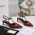 HIGH 5 CM SLINGBACK IN CHERRY RED CALFSKIN WITH GOLD LOGO