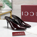 GG HEELED MULES 105 IN DARK RED CALFSKIN