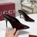 GG HEELED MULES 105 IN DARK RED CALFSKIN