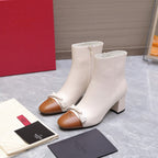 VALENTINO 25S VALET DU ROI ANKLE BOOTS 60 MM IN CREAM WHITE MIX BROWN CALFSKIN WITH BOW
