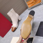 VALENTINO 25S VALET DU ROI ANKLE BOOTS 60 MM IN CREAM WHITE MIX BROWN CALFSKIN WITH BOW