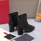 VALENTINO 25S VALET DU ROI ANKLE BOOTS 60 MM IN BLACK MIX DARK BROWN CALFSKIN WITH BOW