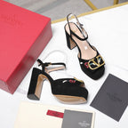 VALENTINO 25S GARAVANI VLOGO SIGNATURE HIGH-HEEL SANDALS 110 MM IN BLACK SUEDE
