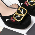 VALENTINO 25S GARAVANI VLOGO SIGNATURE HIGH-HEEL SANDALS 110 MM IN BLACK SUEDE