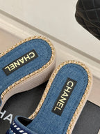 THICK SOLE WEDGE SLIPPERS IN CLASSIC BLUE DENIM FABRIC