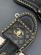 FLAT CHAIN HEART SLIPPER IN BLACK LAMBSKIN