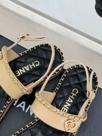 FLAT CHAIN HEART SANDAL IN BISQUE BEIGE LAMBSKIN