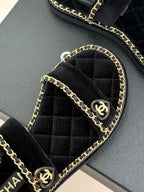FLAT CHAIN HEART SANDAL IN BLACK VELVET