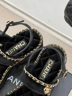 THICK-SOLED CHAIN HEART SANDAL IN BLACK VELVET