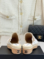 CC MULES 25SS 30 MM IN WHITE LAMBSKIN MIX PASTEL PINK TWEED