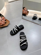 CHLOÉ PLATFORM SANDALS IN BLACK MIX WHITE DENSITY KNIT