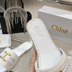 WOVEN SLIPPER IN WHITE WOOL AND LAMBSKIN GOLD HARDWARE