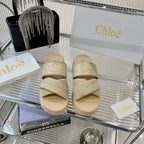 MILA FLAT SLIDES 5 CM IN BEIGE EICRU CALFSKIN AND RE-NYLON