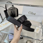 CHLOÉ MILA FLAT SLIDES 5 CM IN BLACK CALFSKIN AND RE-NYLON