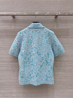 Gucci Knitted Polo Short-sleeved Top Blue Wool