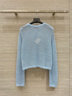Loewe 25 Mesh Hollow Knitted Cardigan Blue Wool