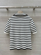 Loewe 25 Striped Knitted Polo Short-sleeved Top White Tencel