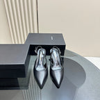 SL TRAPEZE SLINGBACK PUMP BLACK CALFSKIN