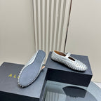 ALAIA CRYSTAL EMBELLISHED BALLET FLATS IN SILVER CALFSKIN