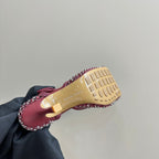 STRETCH HIGH HEELS 9 CM IN SANGRIA RED METALLIZE MESH AND LEATHER WITH CRYSTAL