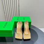 HIGH PUMP 9 CM IN GOLD METALLIZE MESH AND LEATHER
