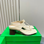 MARELLA THONG IN BISQUE BEIGE LEATHER WITH SIGNATURE INTRECCIATO INSOLE 55 MM