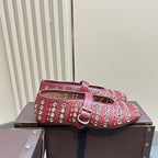 STRASS BALLET FLATS IN RUBY RED CALFSKIN