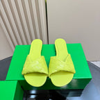 BLINK FLAT MULE IN NEON YELLOW INTRECCIATO LEATHER