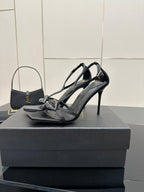BALMAIN 25S LIPS SANDALS 10 IN BLACK SATIN