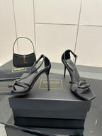 BALMAIN 25S LIPS SANDALS 10 IN BLACK SATIN