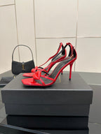 BALMAIN 25S LIPS SANDALS 10 IN CRIMSON RED CALFSKIN