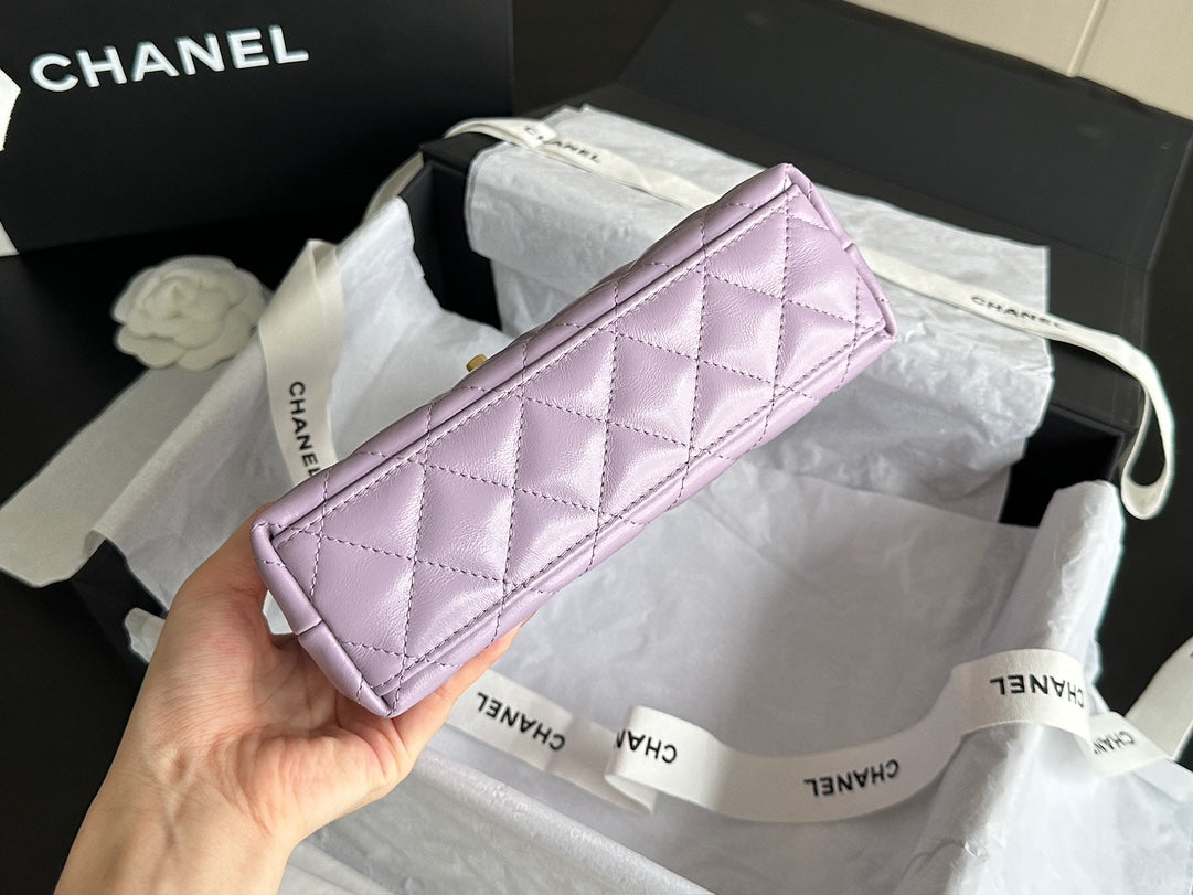 CHANEL  KELLY 25S 19 CM IN PURPLE LAMBSKIN WITH GOLD HARDWARE