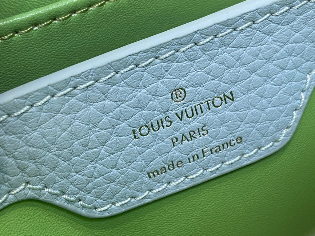 CAPUCINES MINI 21 GREEN TAURILLON TURQUOISE SILVER HARDWARE