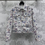 CD Jacket White Cotton Denim with Multicolor